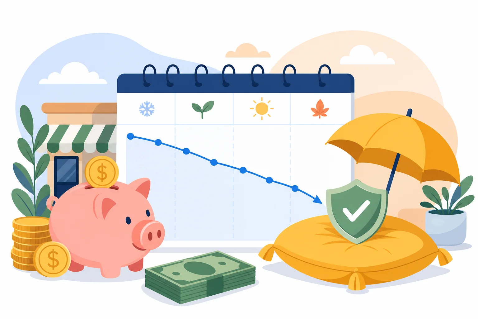 Colourful illustration of savings, calendar months, and cash runway