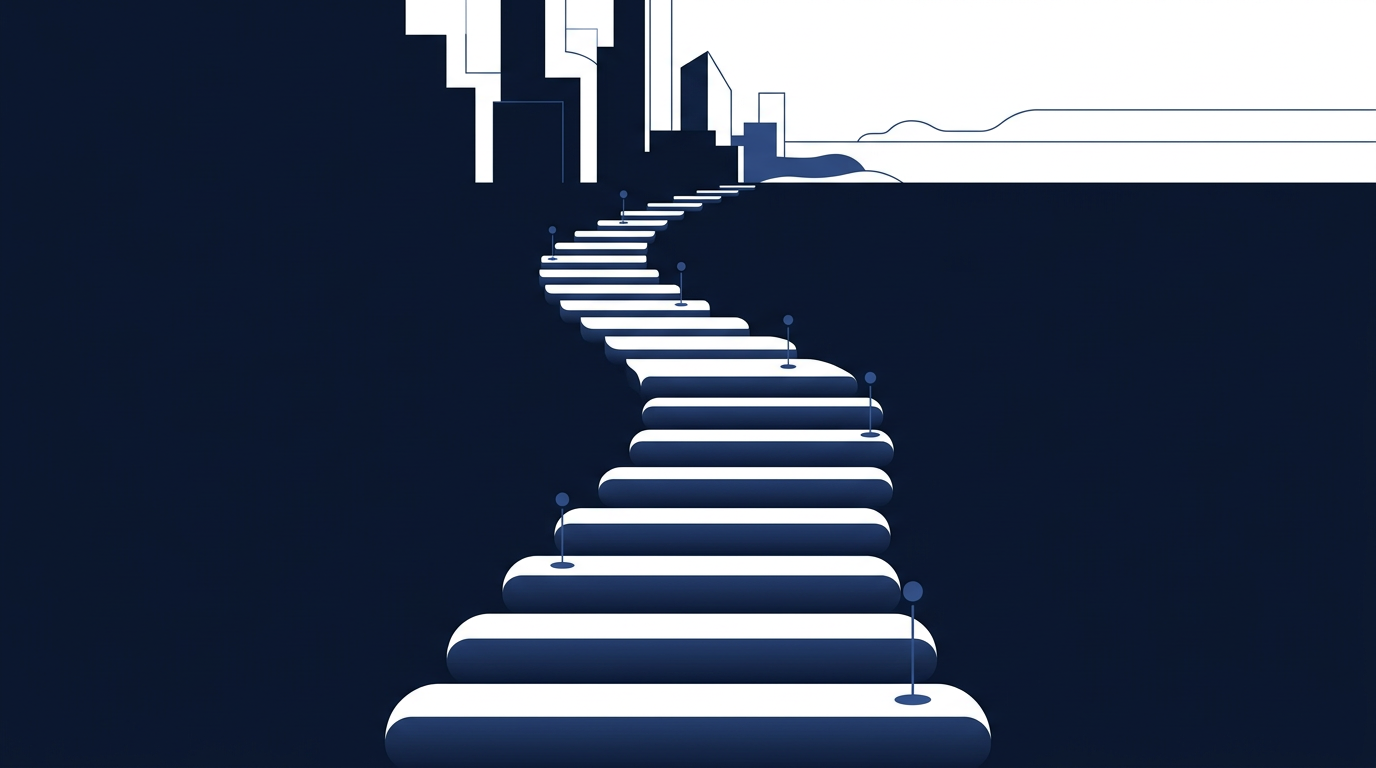 Illustration of an upward path with milestones, representing step-by-step progress toward financial goals