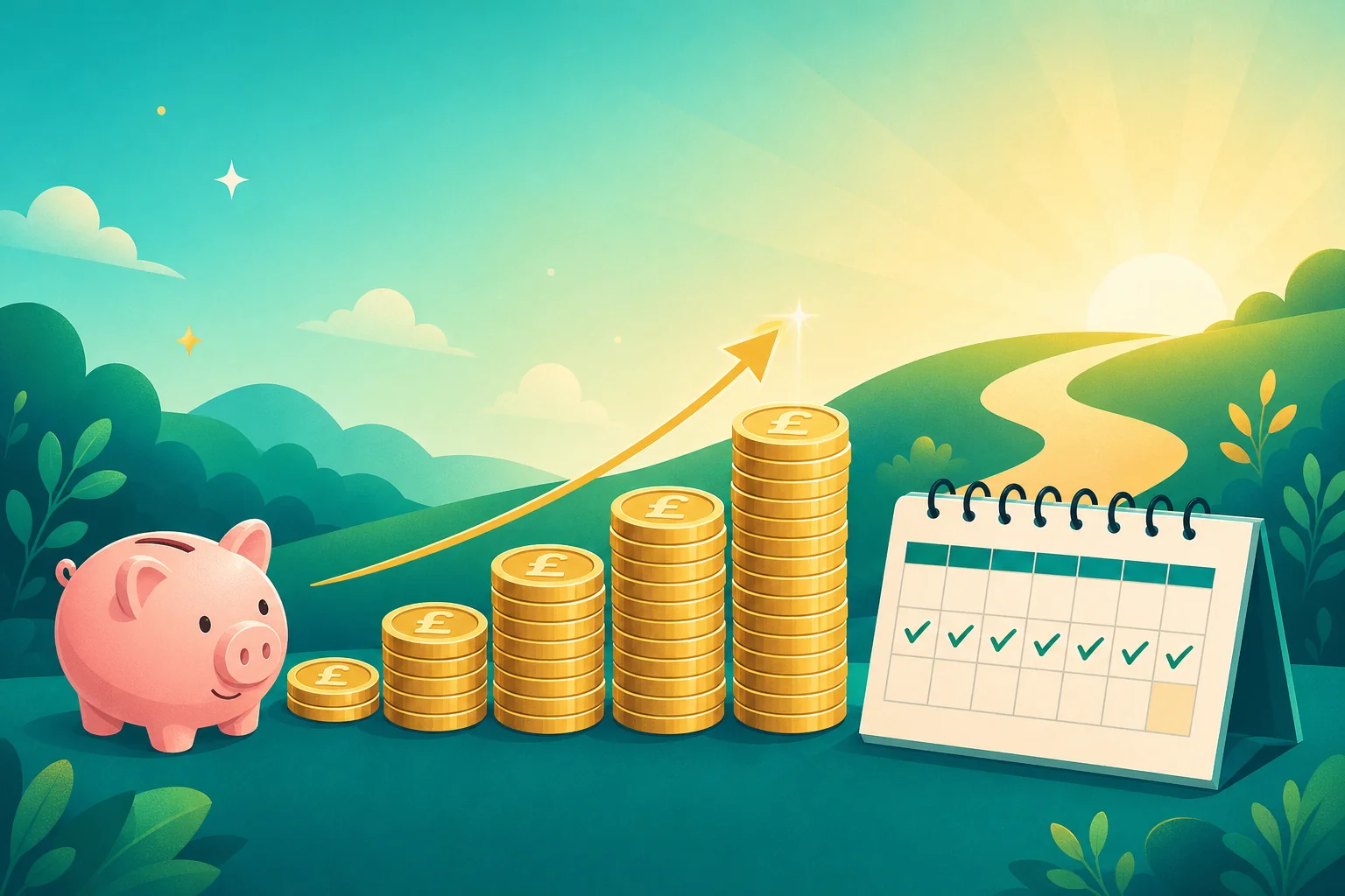 Colourful illustration of saving your first £1,000